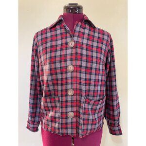 Vintage 50's Womens Shirt Jacket Plaid Red Front Pockets Sz M